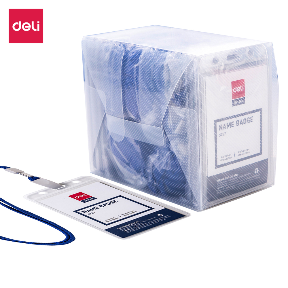 Paquet 50 Portes Badges Deli E5757 68x95 Vertical Avec Cordon