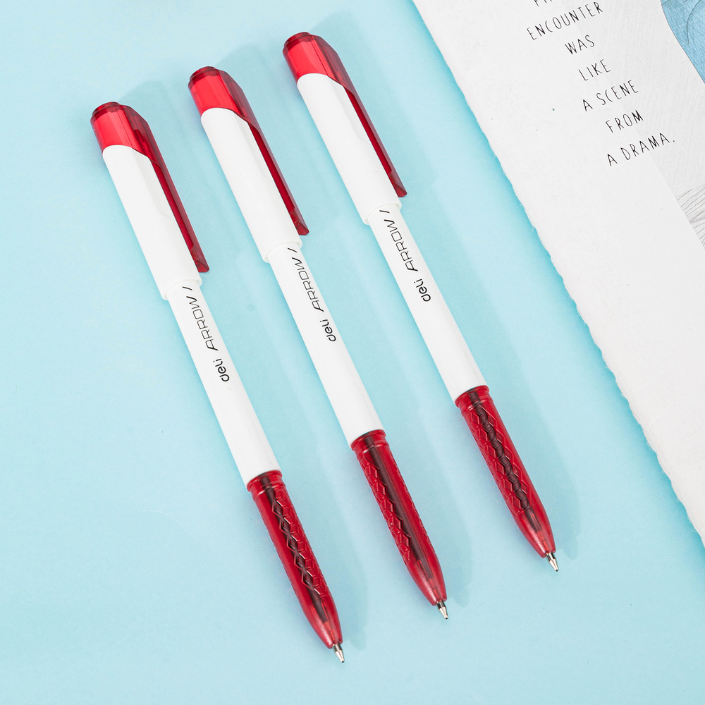 Paquet 12 Stylos A Bille Deli Arrow  Q23-RD 0.7mm Rouge