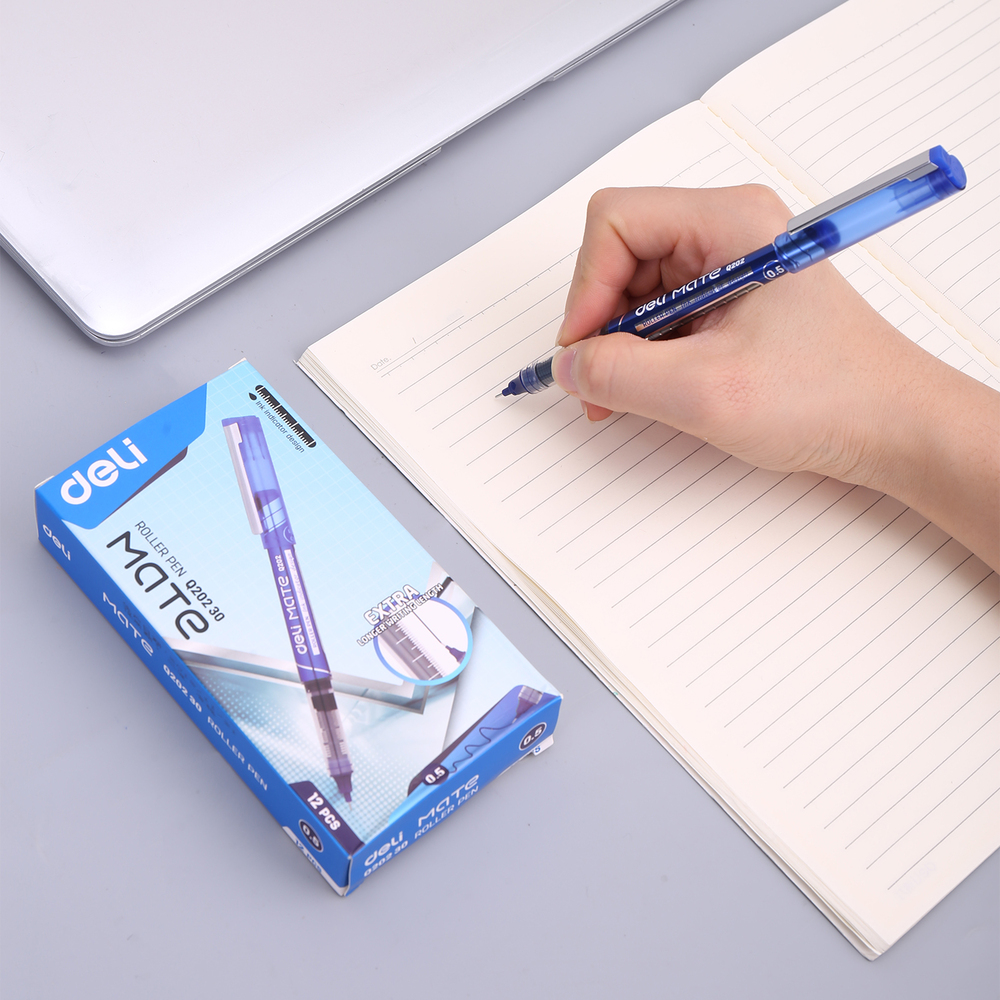 Paquet 12 Stylos Roller Pen Deli Mate  Q20230 0.5mm Bleu 