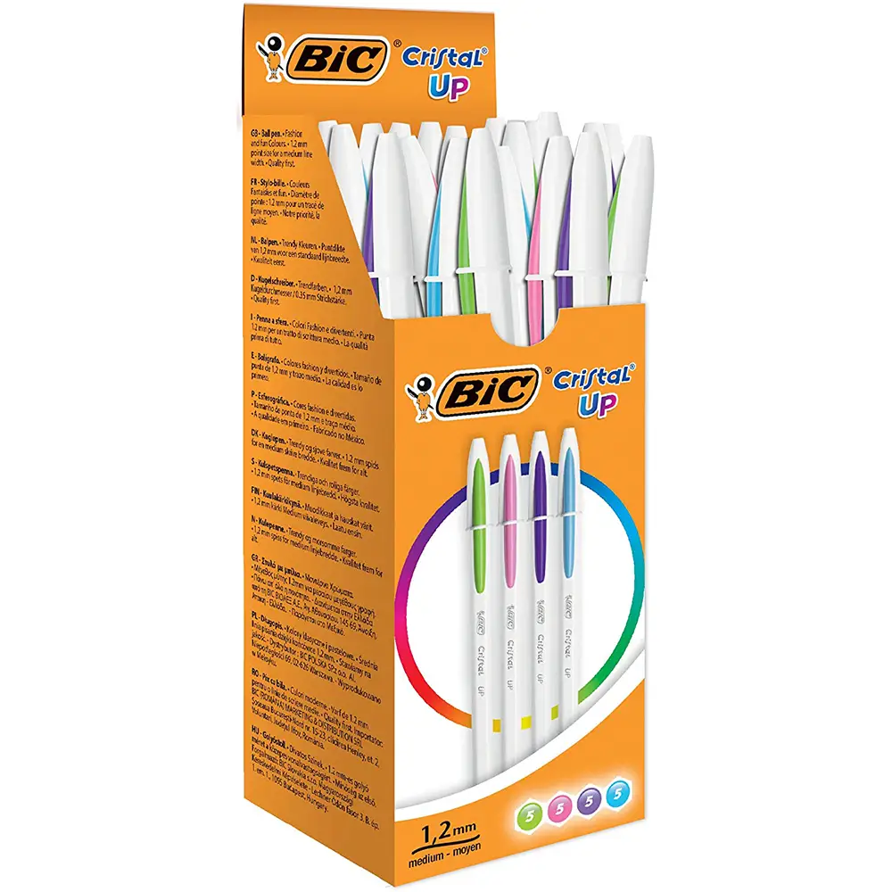 Paquet 20 Stylo Bic Crystal Up Fun Multicolor 1.2mm