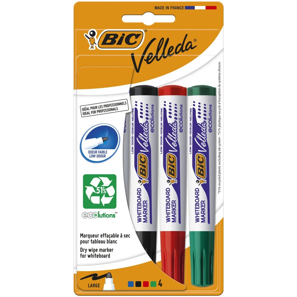 Jeu De 4 Marqueur Tableau Effaçable Whiteboard Bic Velleda 
