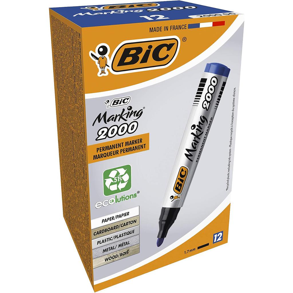 Pack 12 Marqueur Permanent Bic Marking 2000 Bleu