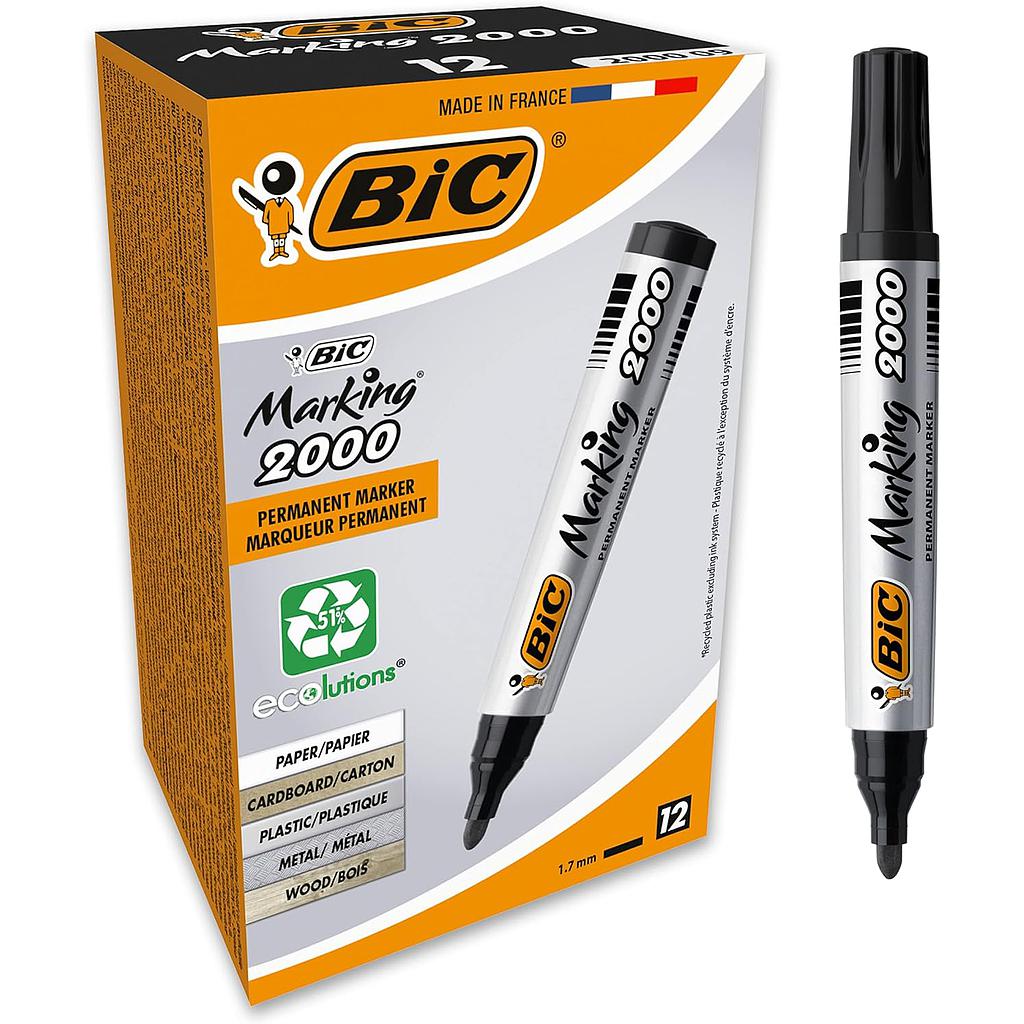 Pack 12 Marqueur Permanent Bic Marking 2000 Noir
