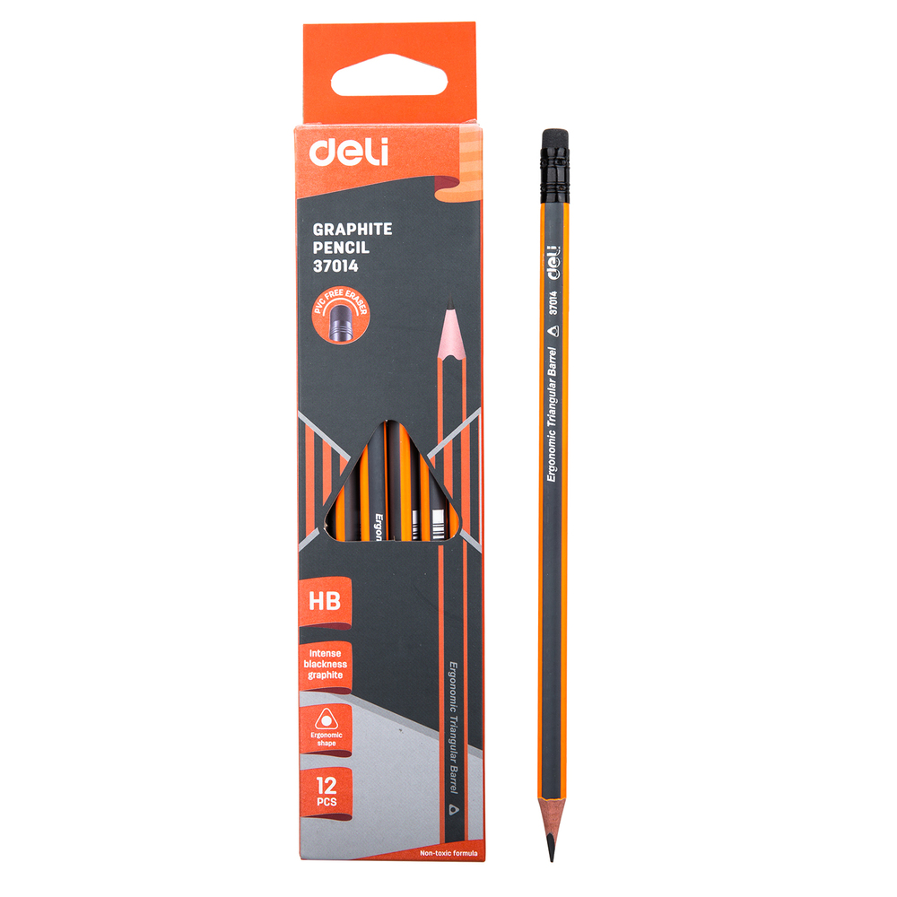 Paquet 12 Crayons Deli Avec Gomme Deli E37014 HB 