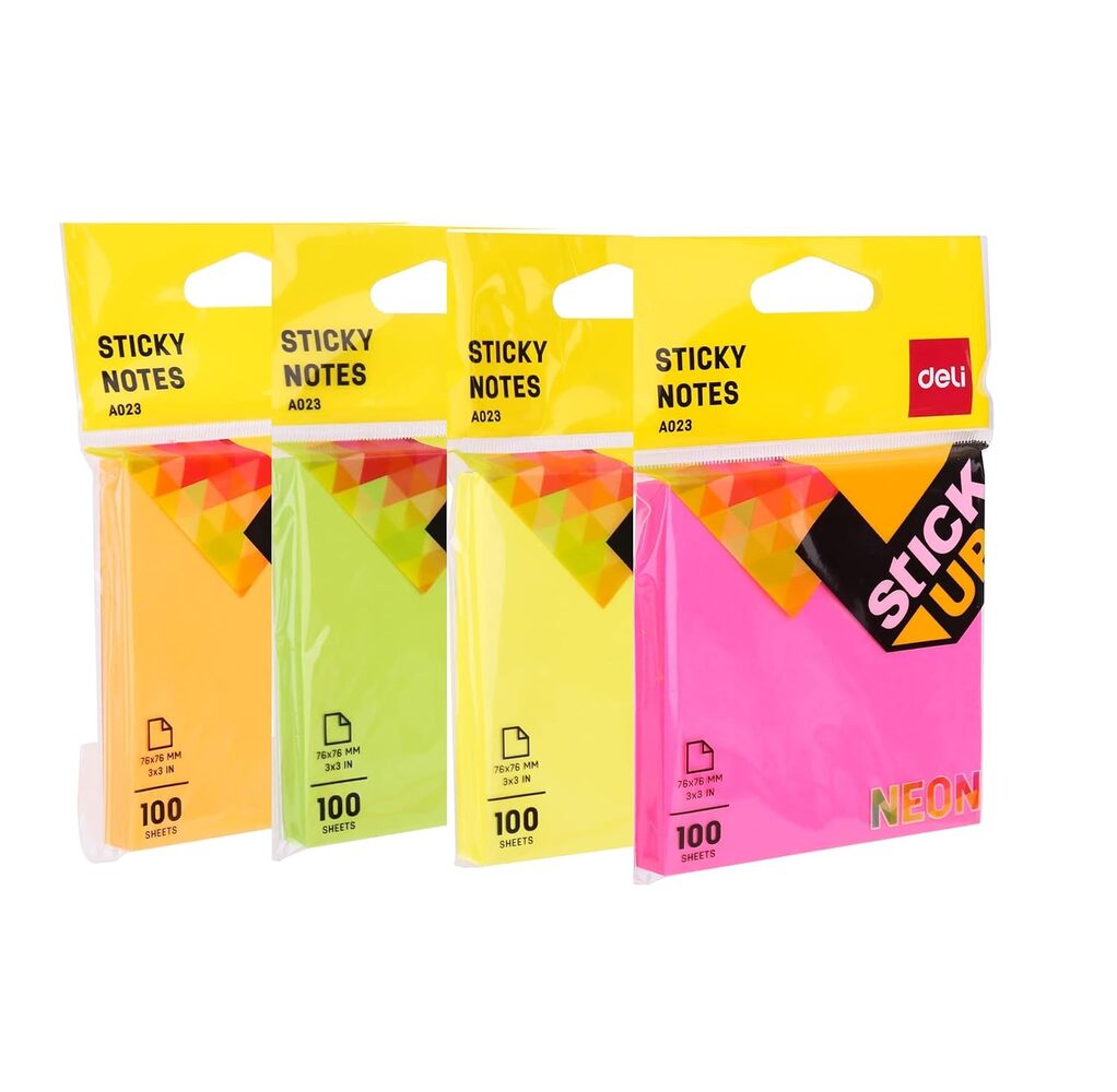 Paquet 12 Post-it Deli 76x76 Stick-up Neon 100 Sheets 4 Couleurs