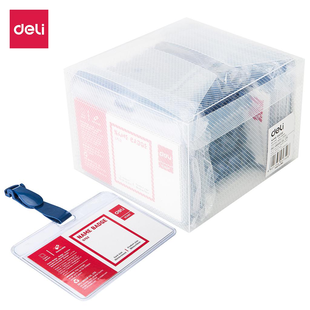 Paquet 50 Portes Badges Deli E5752  Horizontal 90x54mm Avec Cordon